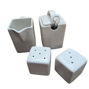 10 Strawberry Street 4pc White Ceramic Creamer Sugar Salt Pepper Set‎